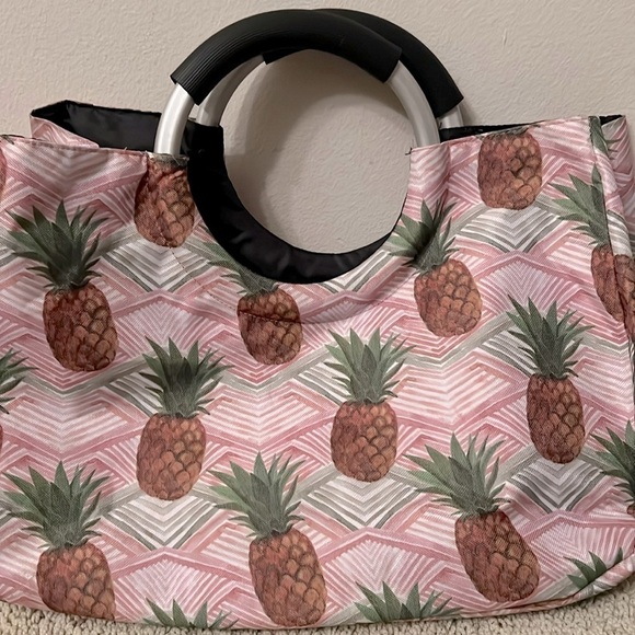 Tropical Pineapple Fruit Handbag Large Round Grip Handle Spring Summer Beach OS - Picture 1 of 5